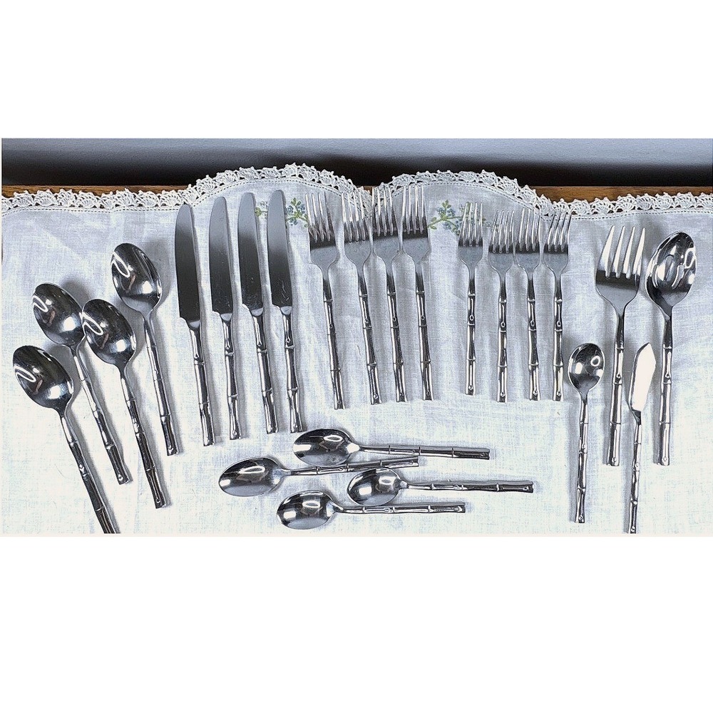 Hampton Silversmith Bamboo Stainless Flatware Set 20pc Service for 4 Serving Set